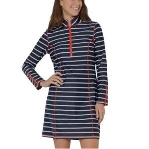 STS Sail To Sable Size XL Navy & White Striped UPF 50 Long Sleeve Tunic Dress